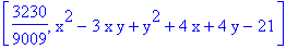 [3230/9009, x^2-3*x*y+y^2+4*x+4*y-21]